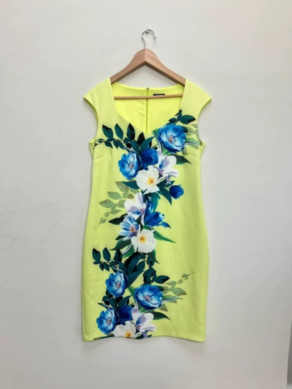 Roman Dress Womens 14 Lime Floral Sheath Cap Sleeve Bodycon Zip Fitted Summer